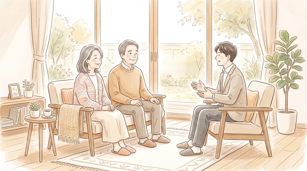 適度な距離で楽しく対話する親子