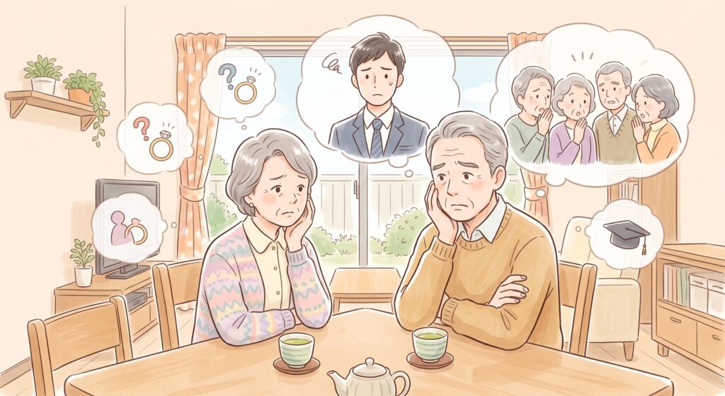 息子の将来について心配する両親